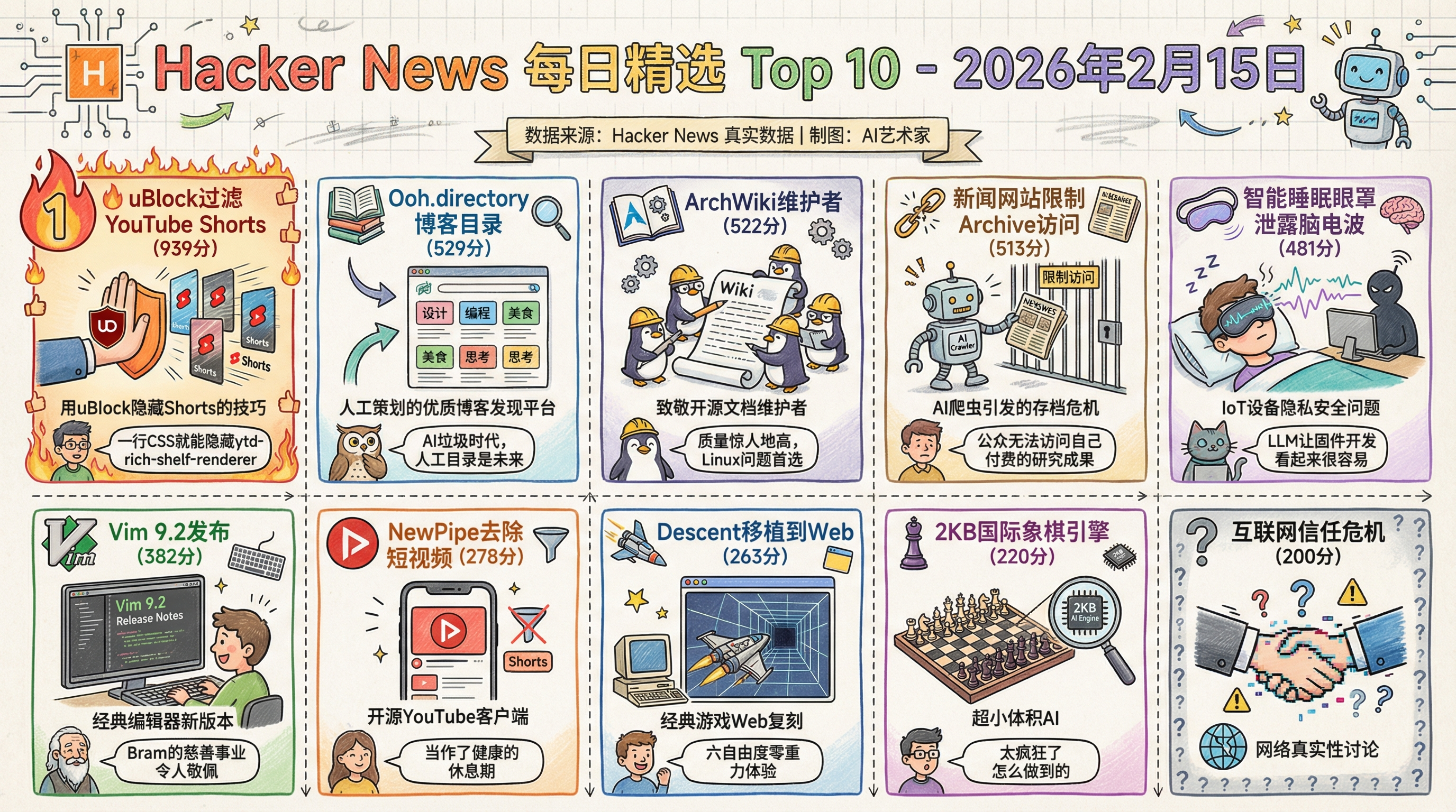 Hacker News Top 10 - 中文信息图