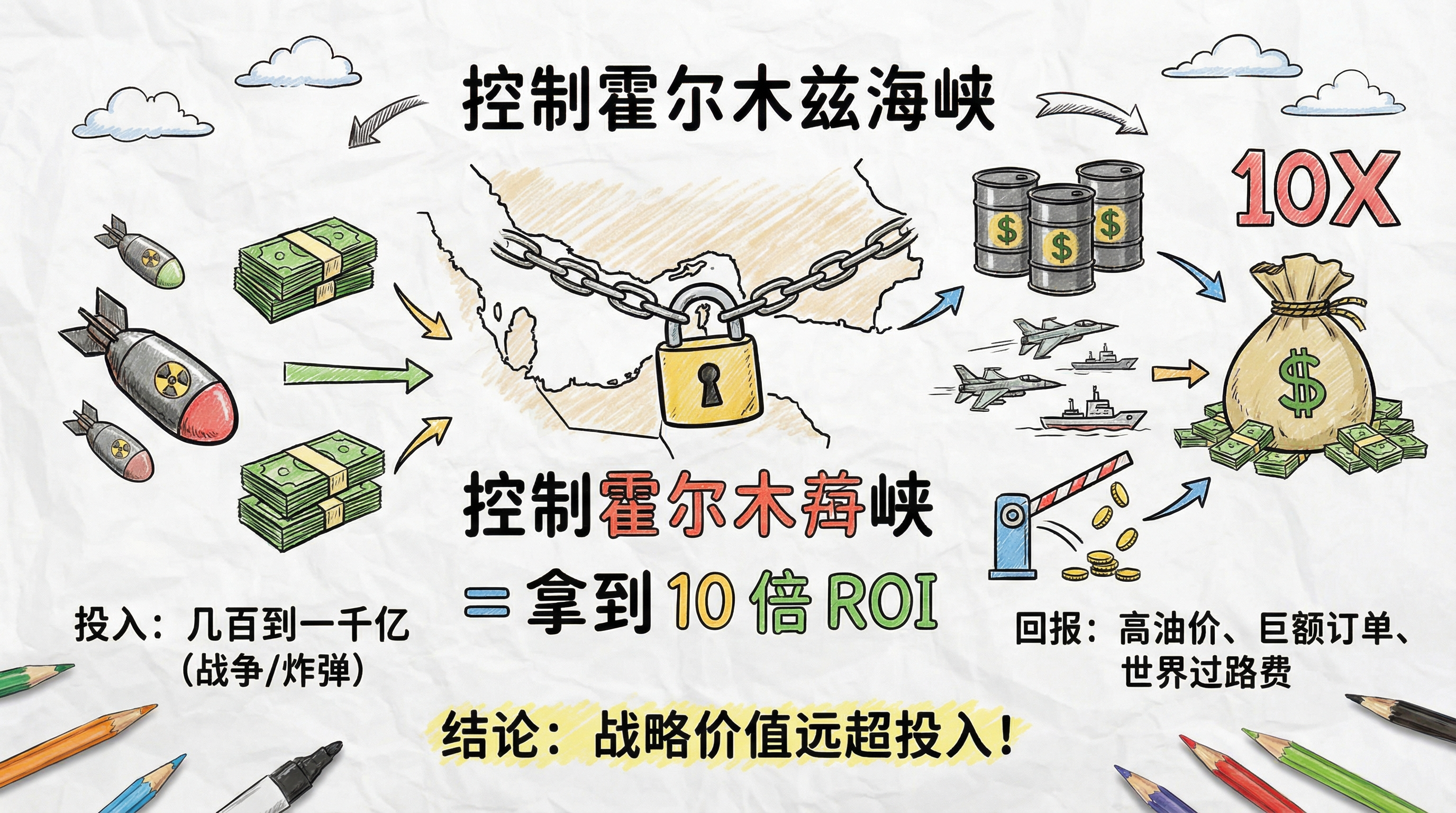 伊朗战争投资：控制霍尔木兹海峡 ROI 超过 10 倍